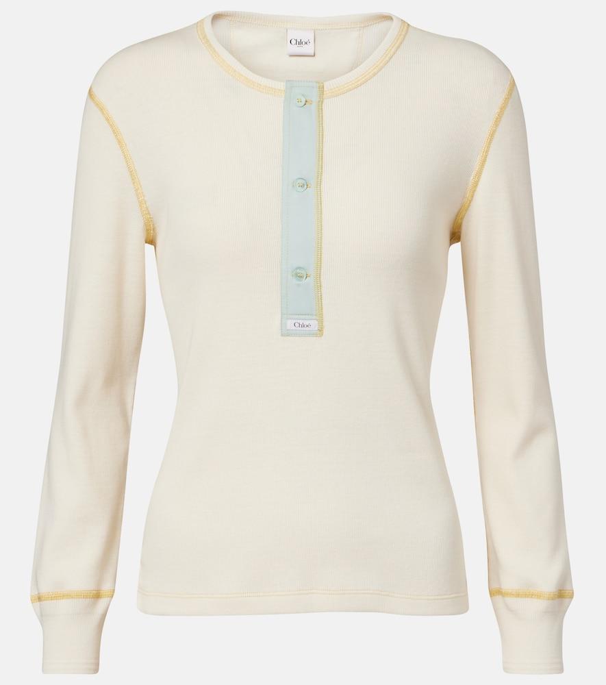 chloé ribbed-knit cotton jersey henley shirt