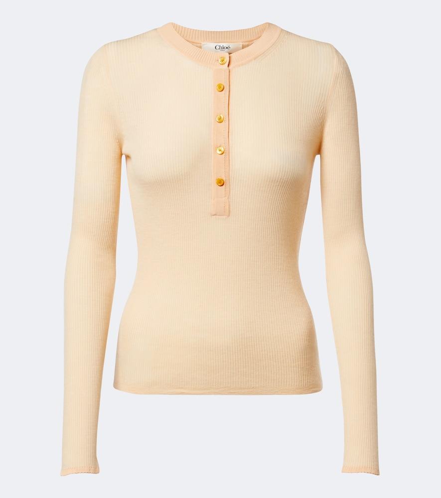 chloé ribbed-knit silk-trimmed wool henley shirt