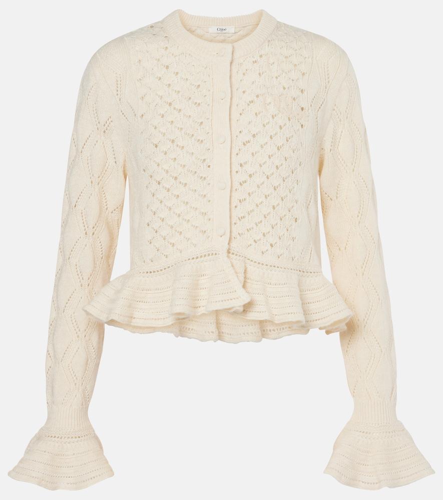 chloé ruffled cotton, wool, and silk cardigan