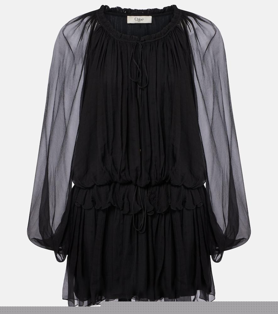 chloé ruffled draped silk minidress