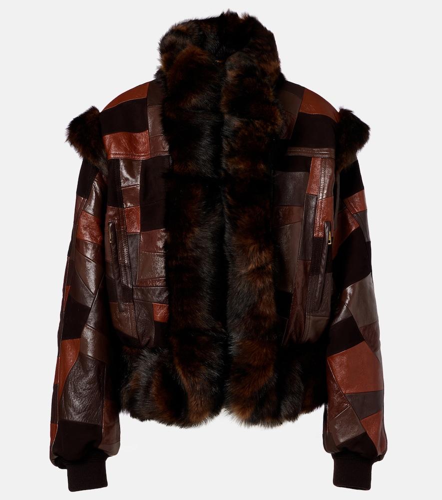chloé shearling-trimmed leather bomber jacket