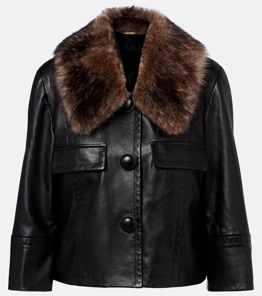 chloé shearling-trimmed leather jacket