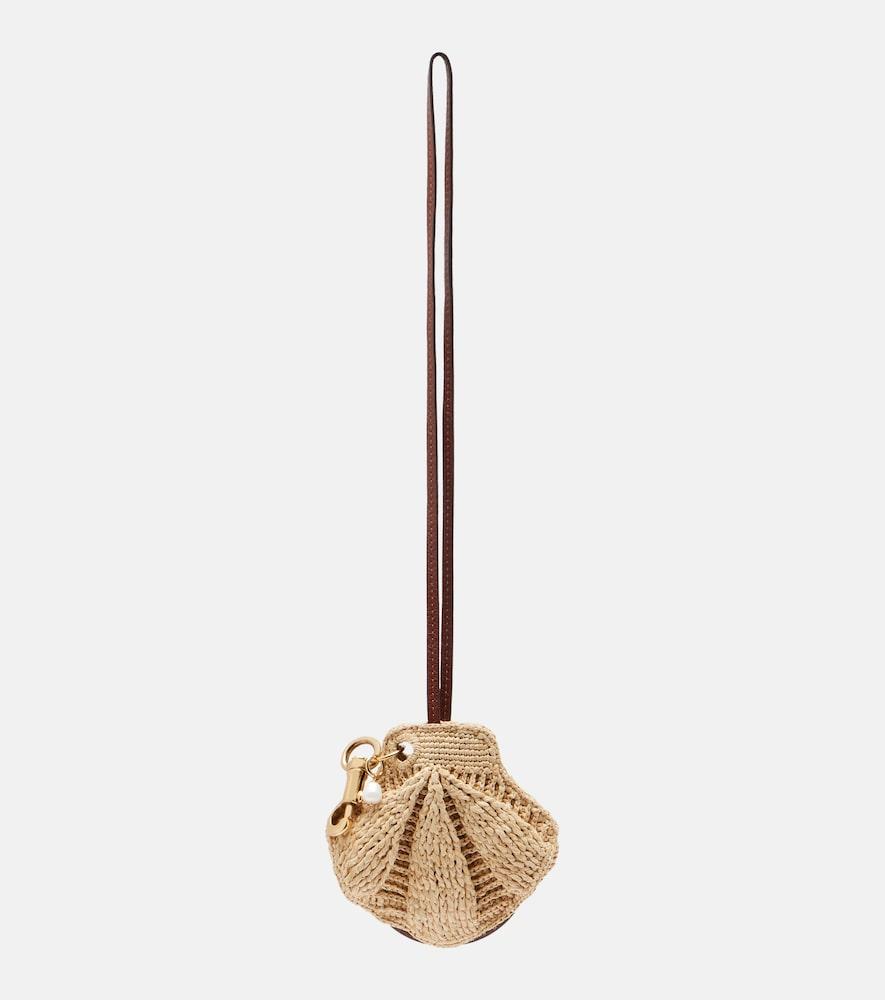 chloé shell embellished raffia bag charm