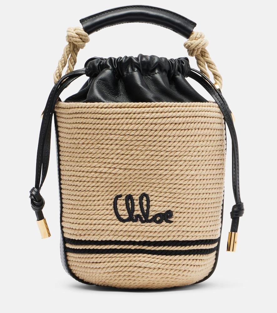 chloé soleil mini raffia-effect bucket bag