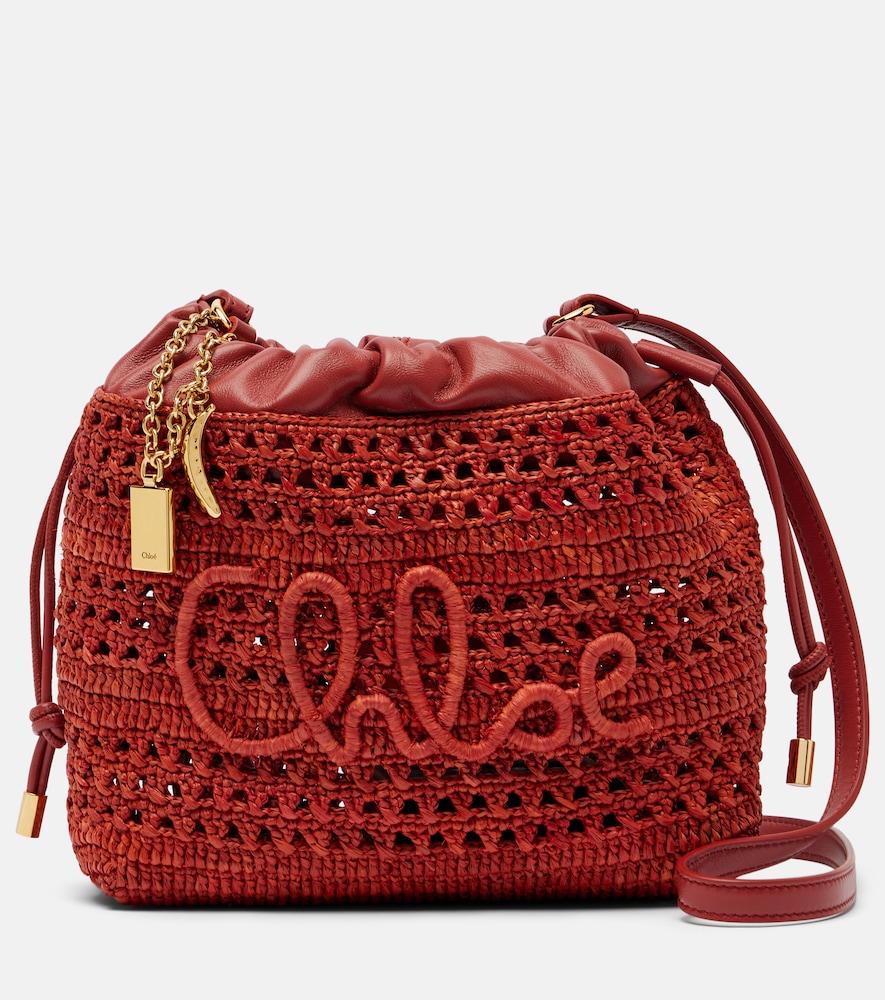 chloé summer banana mini raffia shoulder bag