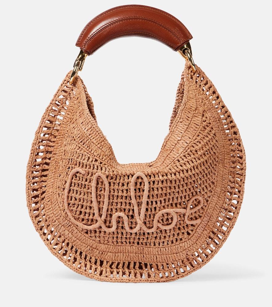 chloé summer banana raffia-effect shoulder bag