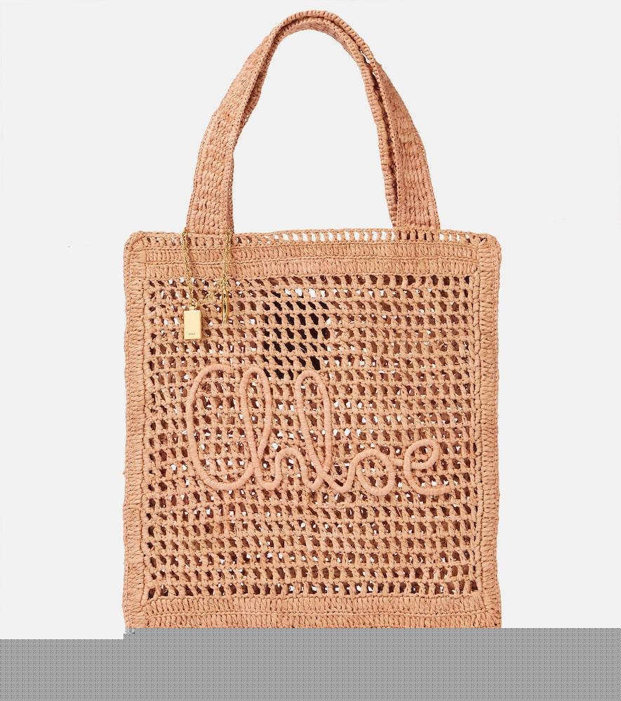 chloé summer banana raffia-effect tote bag