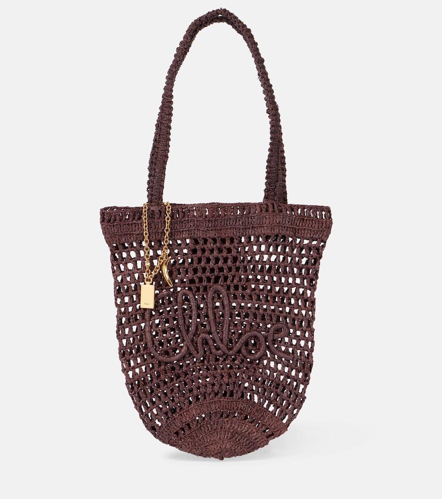 chloé summer banana small raffia tote bag