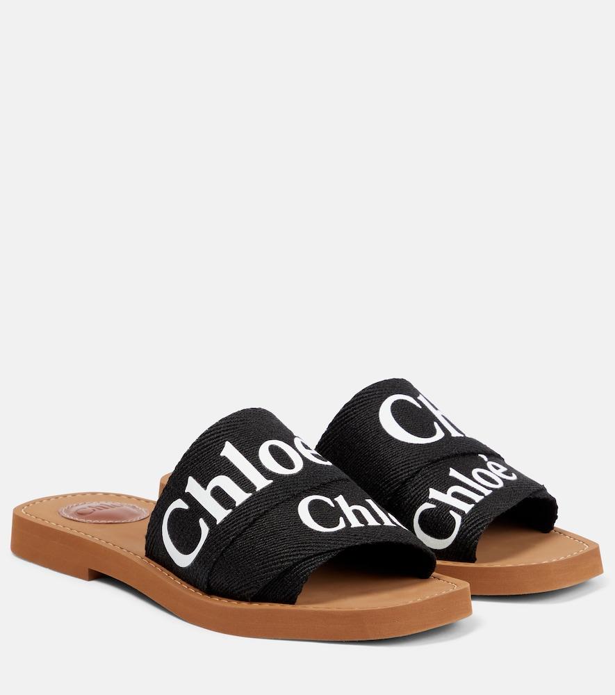 chloé woody canvas slides