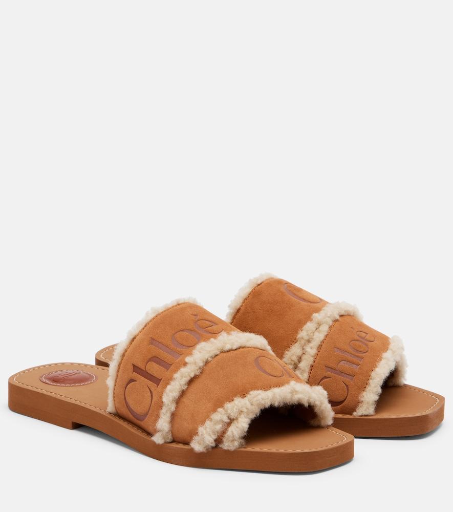 chloé woody logo suede slides