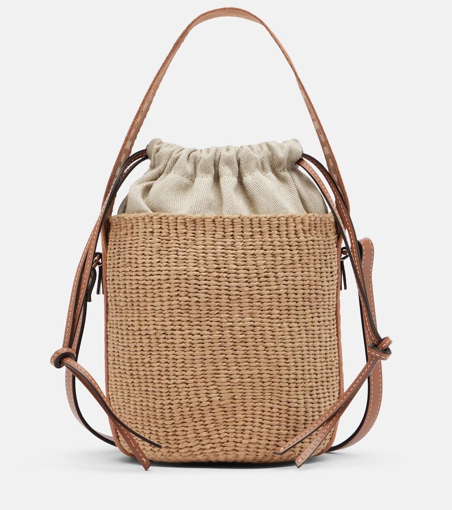 chloé woody small raffia bucket bag