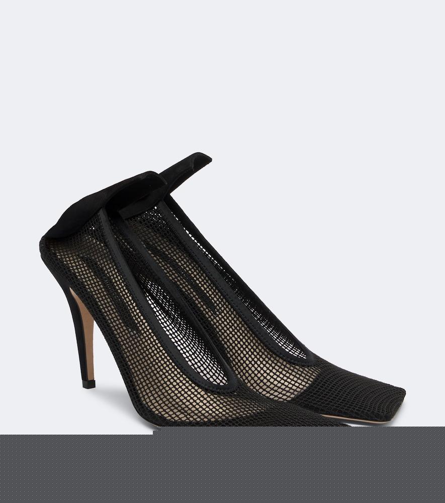 christen edge stretch suede-trimmed mesh pumps