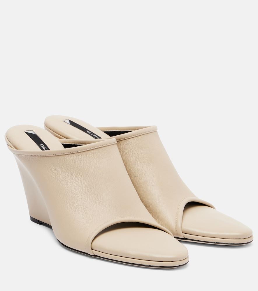 christen strap stretch 75 leather wedge mules