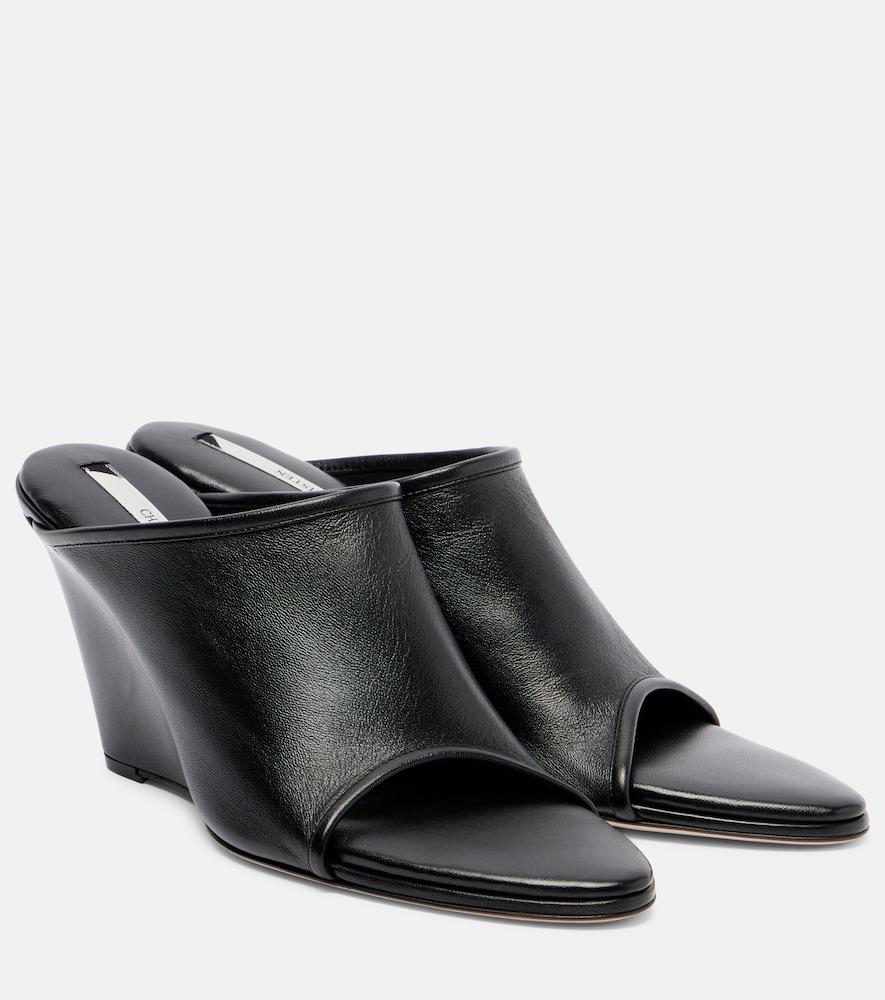 christen strap stretch 75 leather wedge mules
