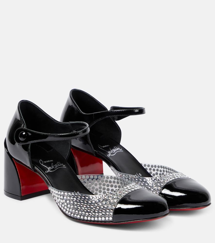 christian louboutin crystal-embellished patent leather pumps