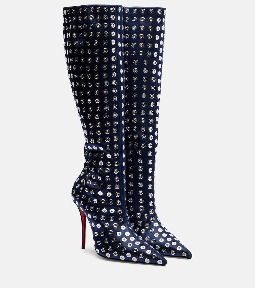 christian louboutin miss z 100 embellished satin knee-high boots