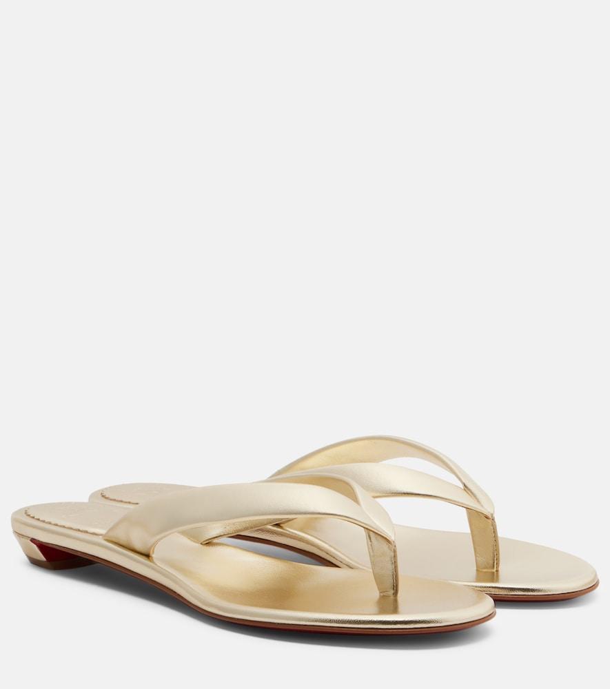 christian louboutin miss z metallic leather thong sandals