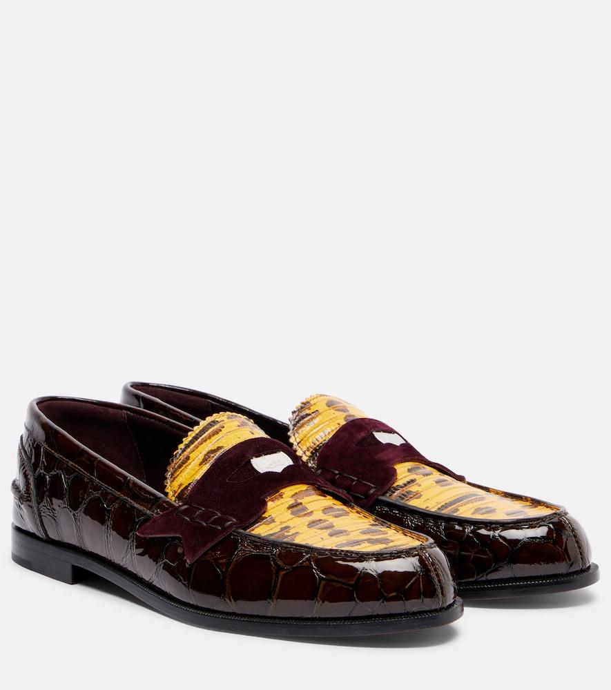 christian louboutin penny croc-effect leather penny loafers
