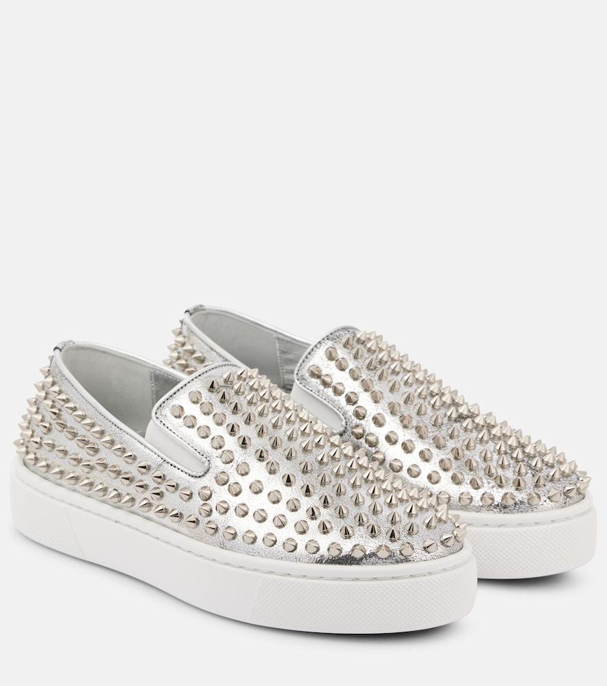 christian louboutin spikeboat metallic leather slip-on sneakers