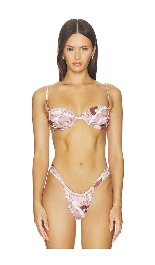 cin cin pisces ruched bikini top in brown. - size l (also in s, xs)