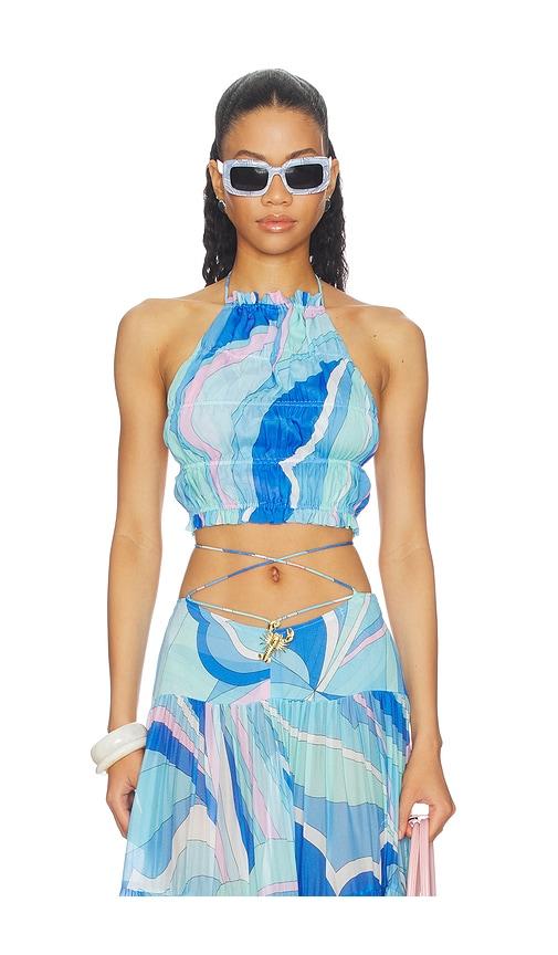 cin cin spice ruched halter top in blue. - size l (also in m)