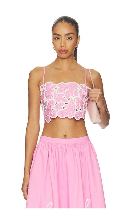 cinq a sept paisley bloom embroidered caterina top in pink. - size l (also in s, m)