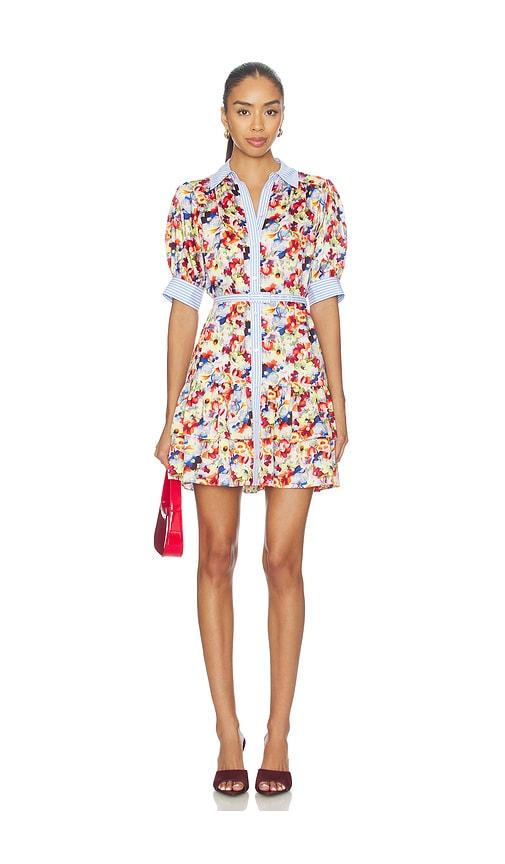 cinq a sept wildflower bunch emry dress in blue,red. - size 00 (also in 2, 8, 10)