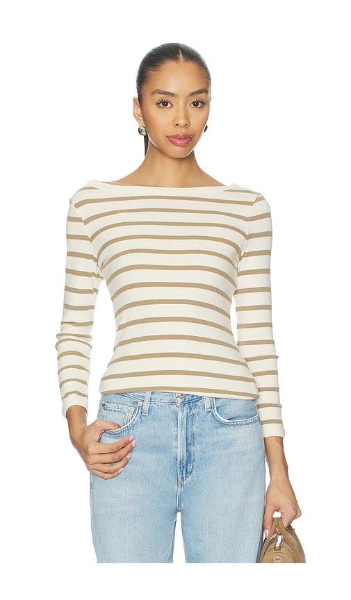 citizens of humanity boat neck slim tee in cream,brown. - size l (also in xs)