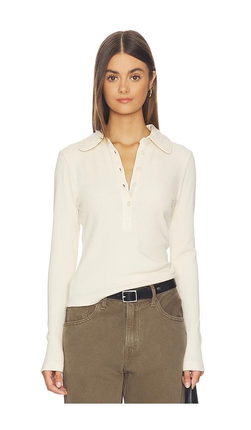 citizens of humanity brea 60's polo shirt in cream. - size l (also in xs, s, m)