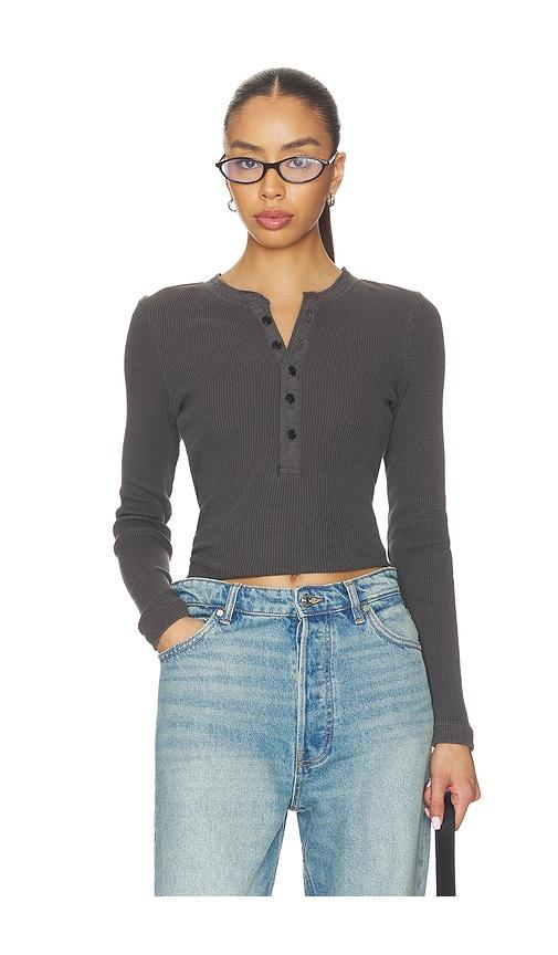 citizens of humanity drea waffle henley top in charcoal. - size s (also in xs)