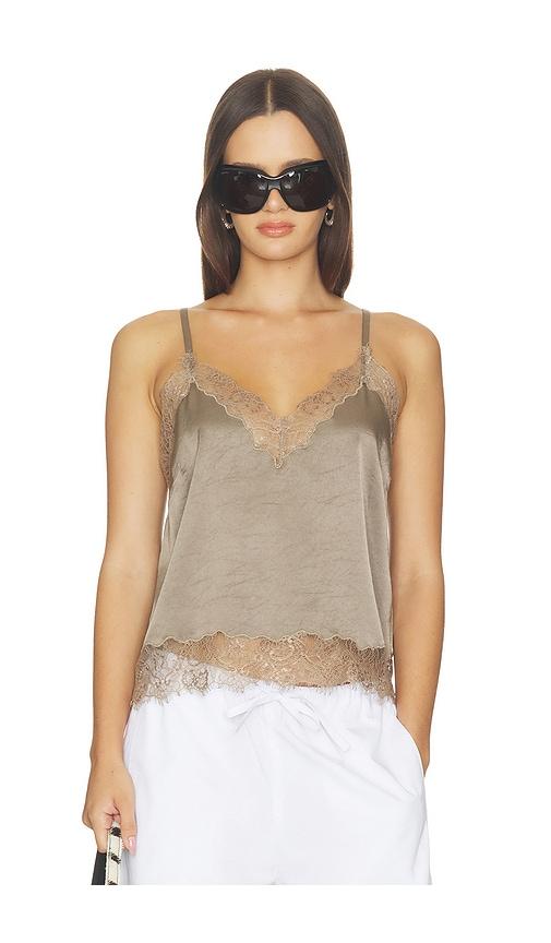 citizens of humanity lace trimmed cami top in chocolate. - size l (also in m)