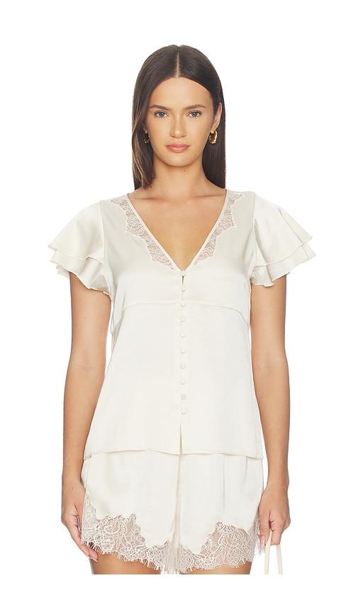 citizens of humanity lola flutter lace sleeve top in cream. - size l (also in xs, s, m, xl)