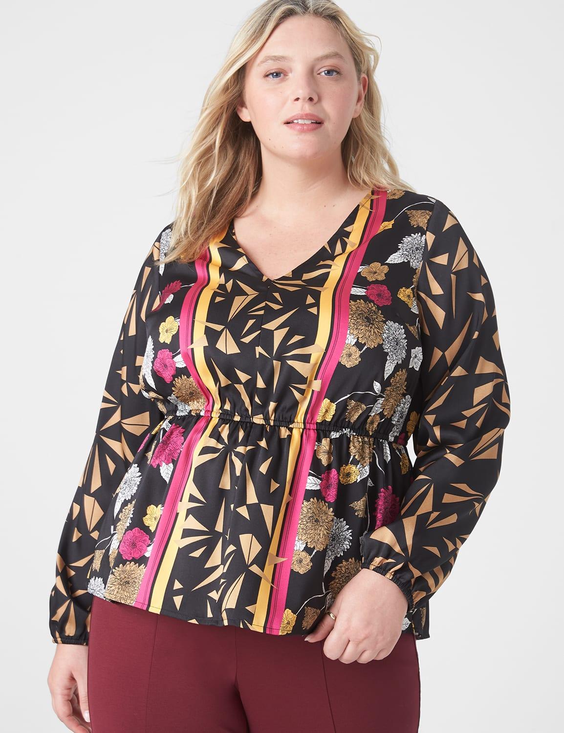 classic long-sleeve v-neck peplum blouse