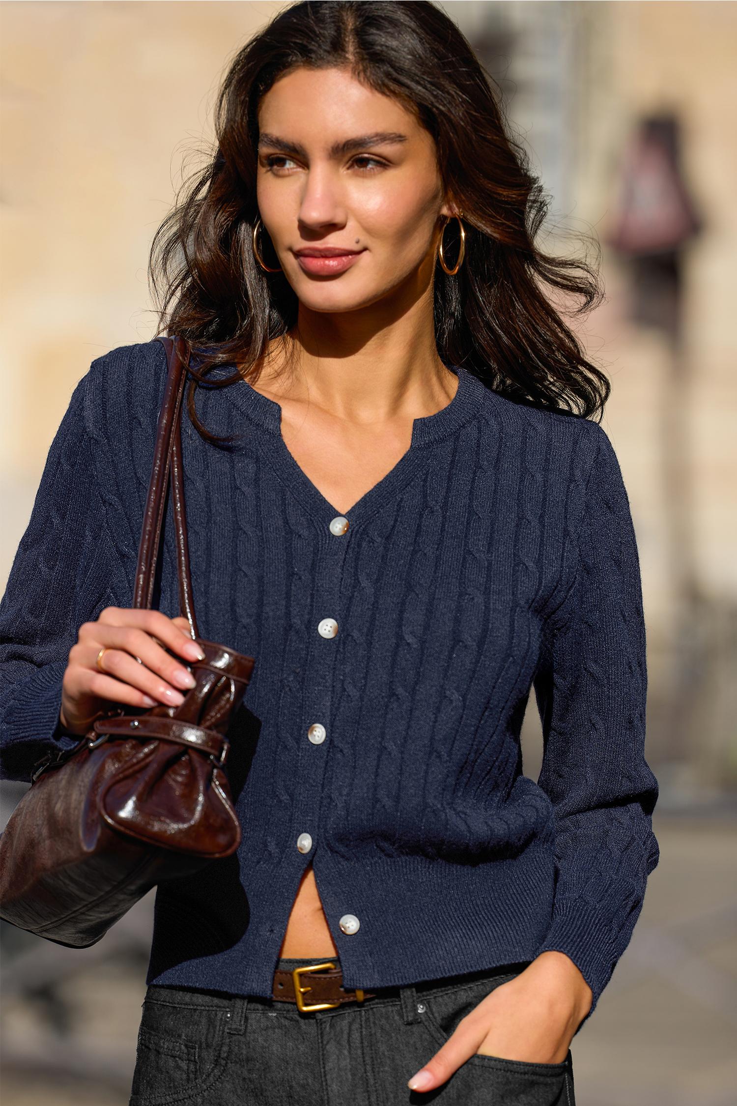 classic move blue cardigan - l