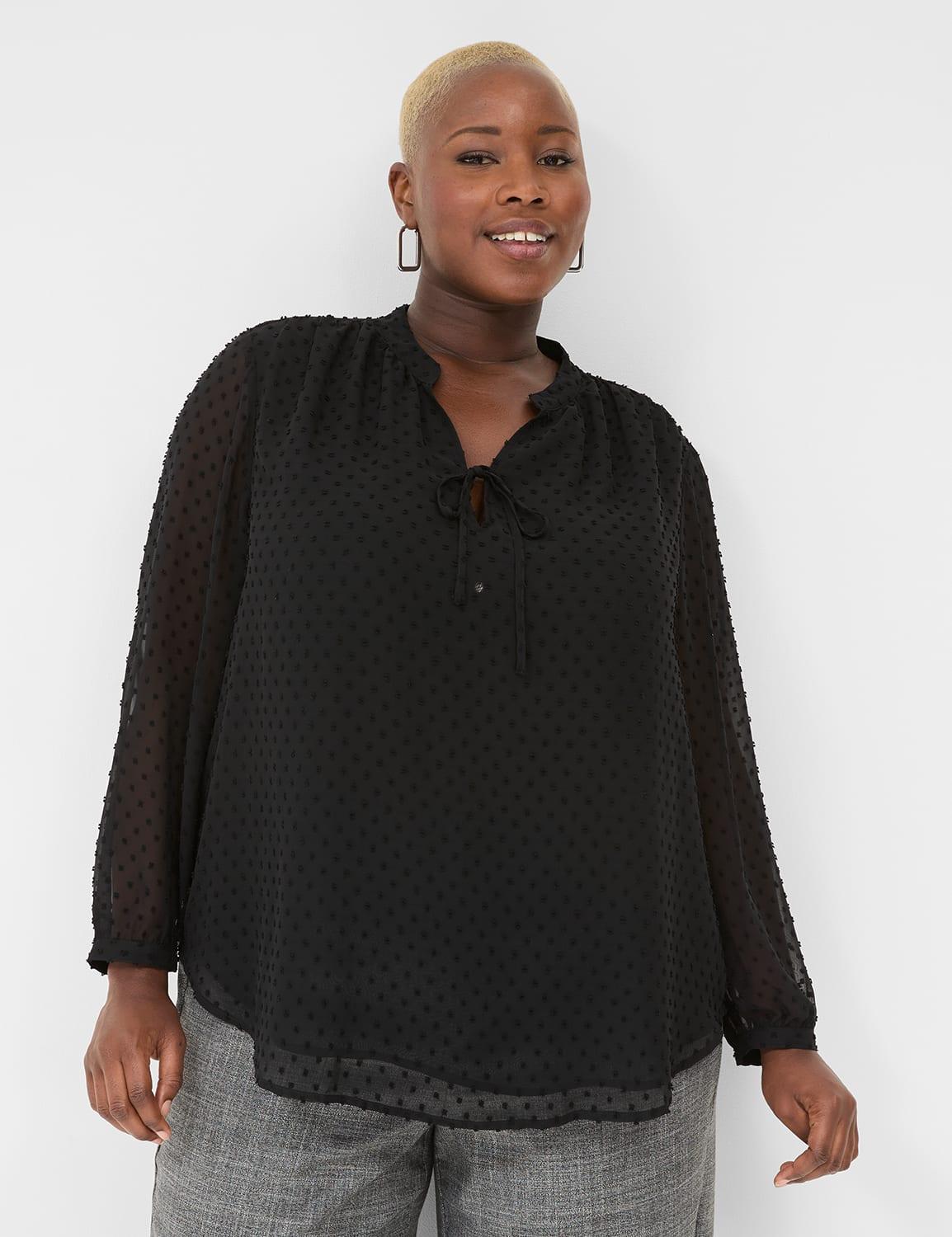 clip dot split-neck popover blouse
