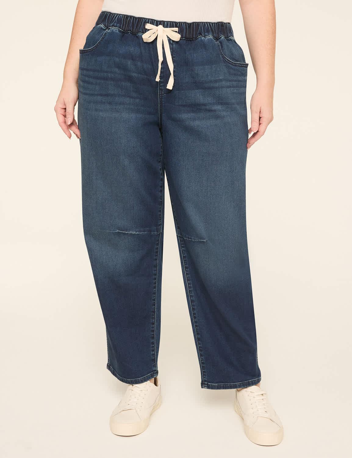 cloud knit pull-on barrel jean