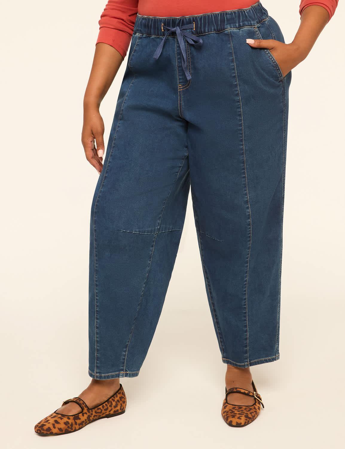 cloud knit pull-on barrel jean
