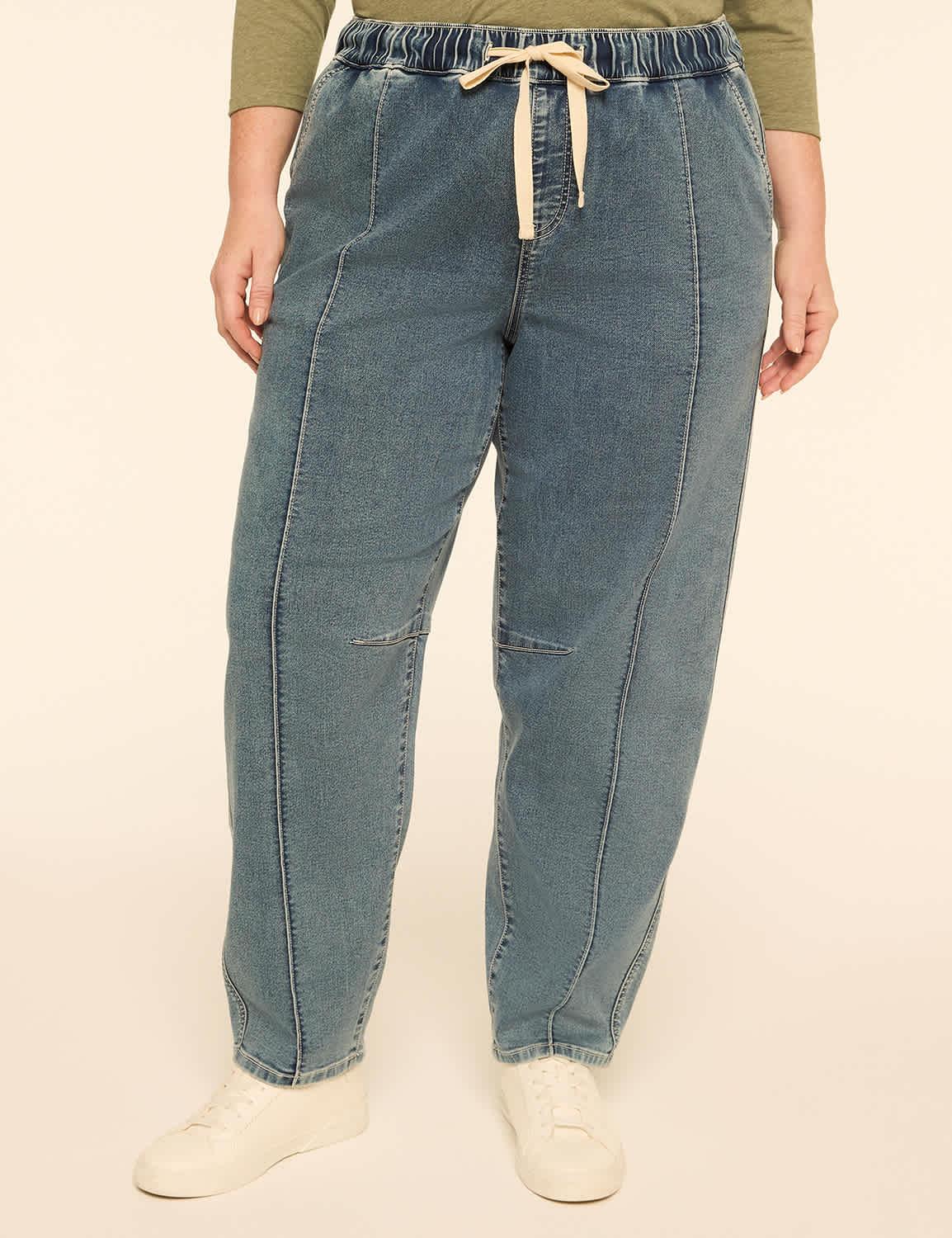 cloud knit pull-on barrel jean