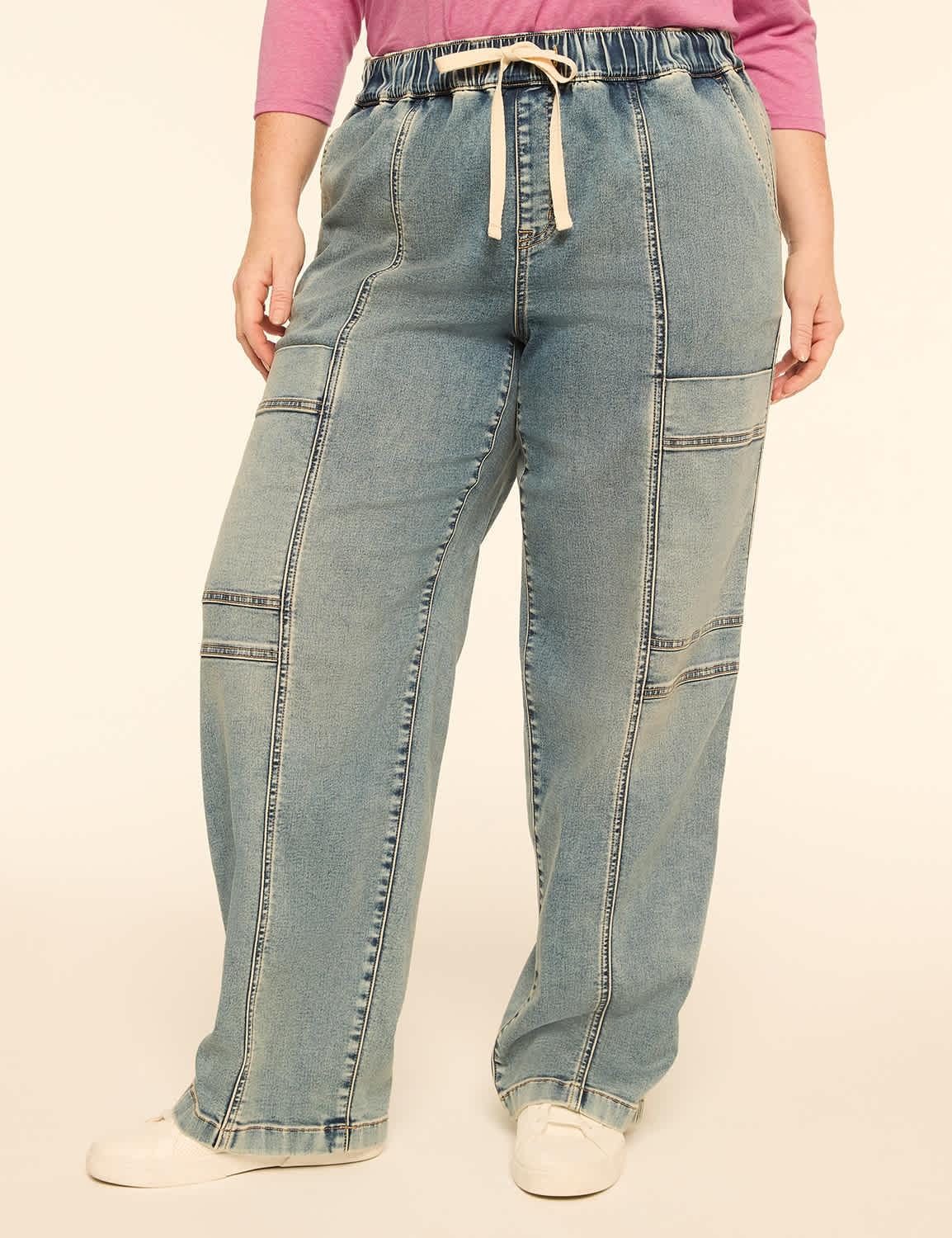 cloud knit pull-on high-rise relaxed straight cargo jean