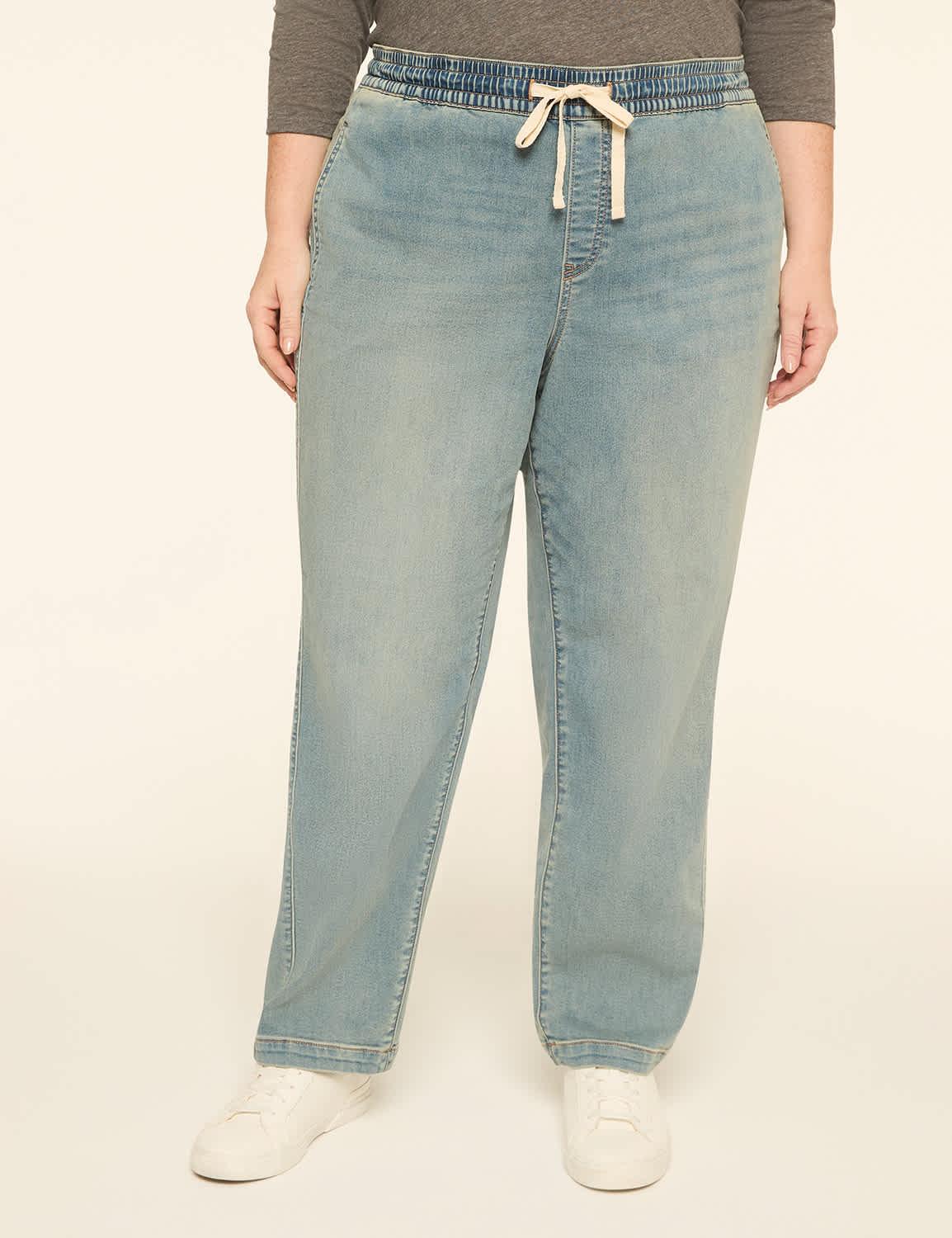 cloud knit pull-on high-rise relaxed straight leg jean