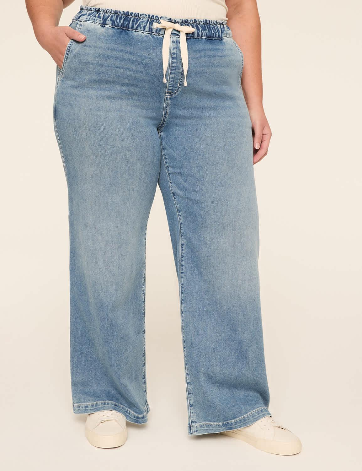 cloud knit pull-on high-rise wide leg jean