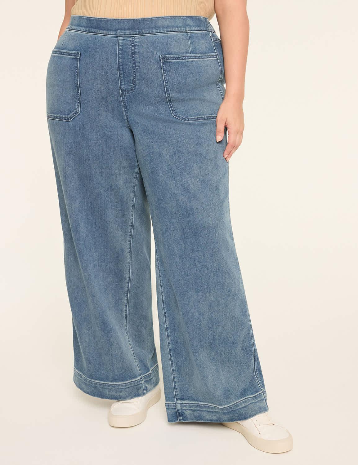 cloud knit pull-on high-rise wide leg jean