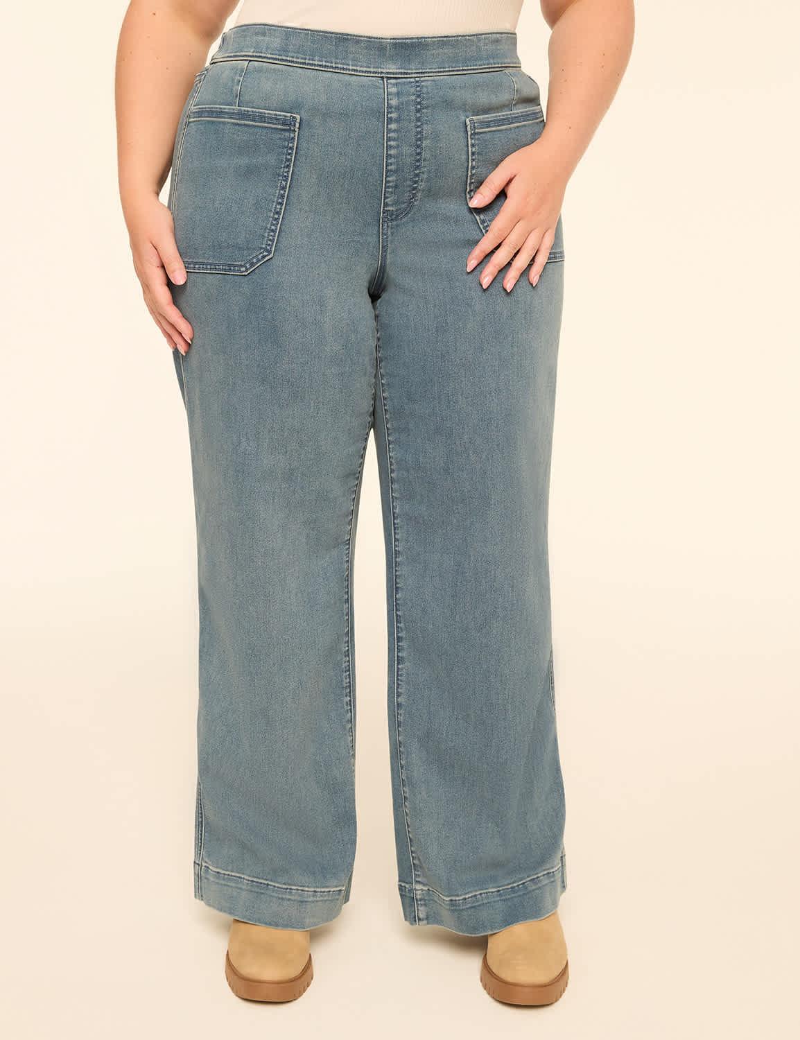 cloud knit pull-on high-rise wide leg jean