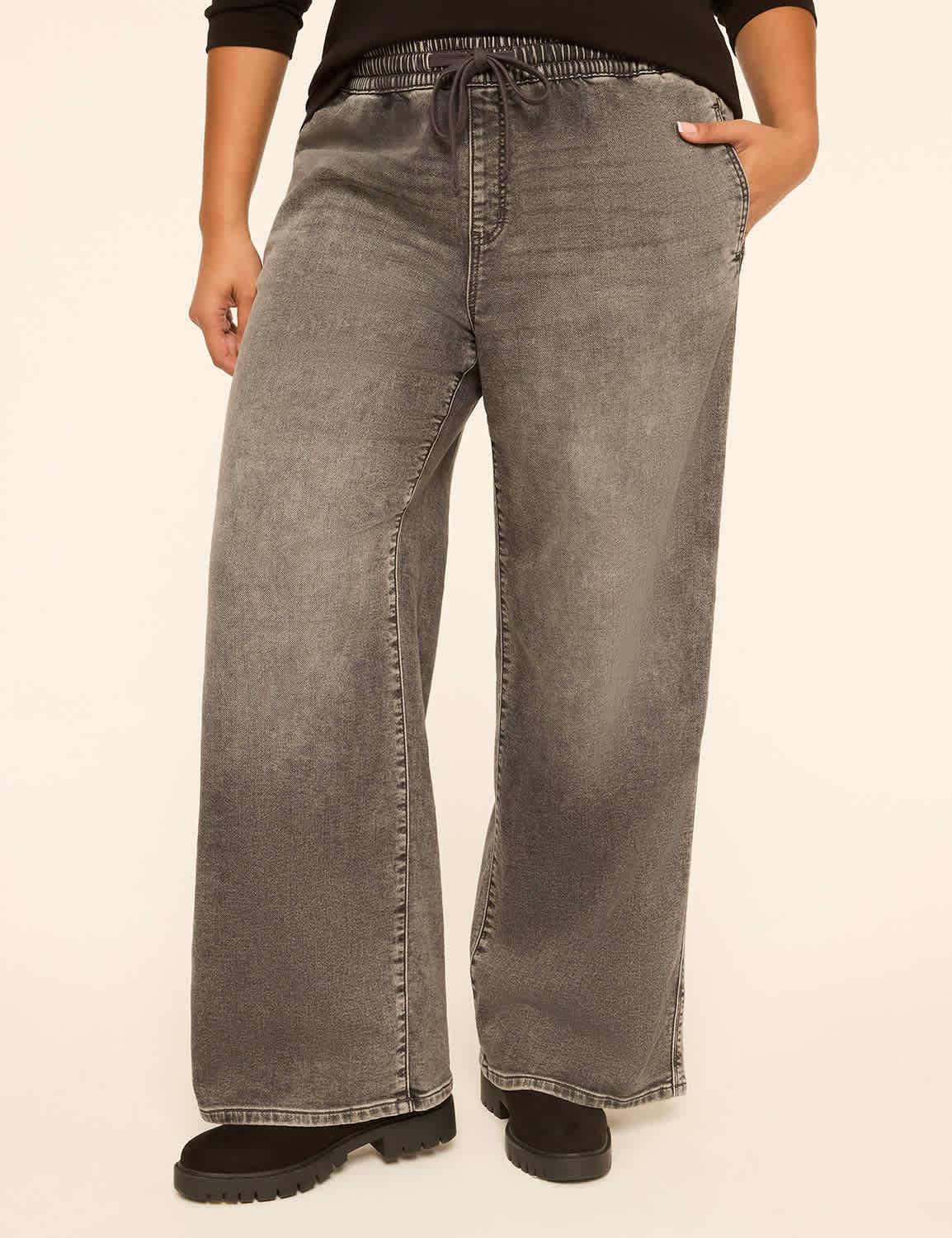 cloud knit pull-on high-rise wide leg jean
