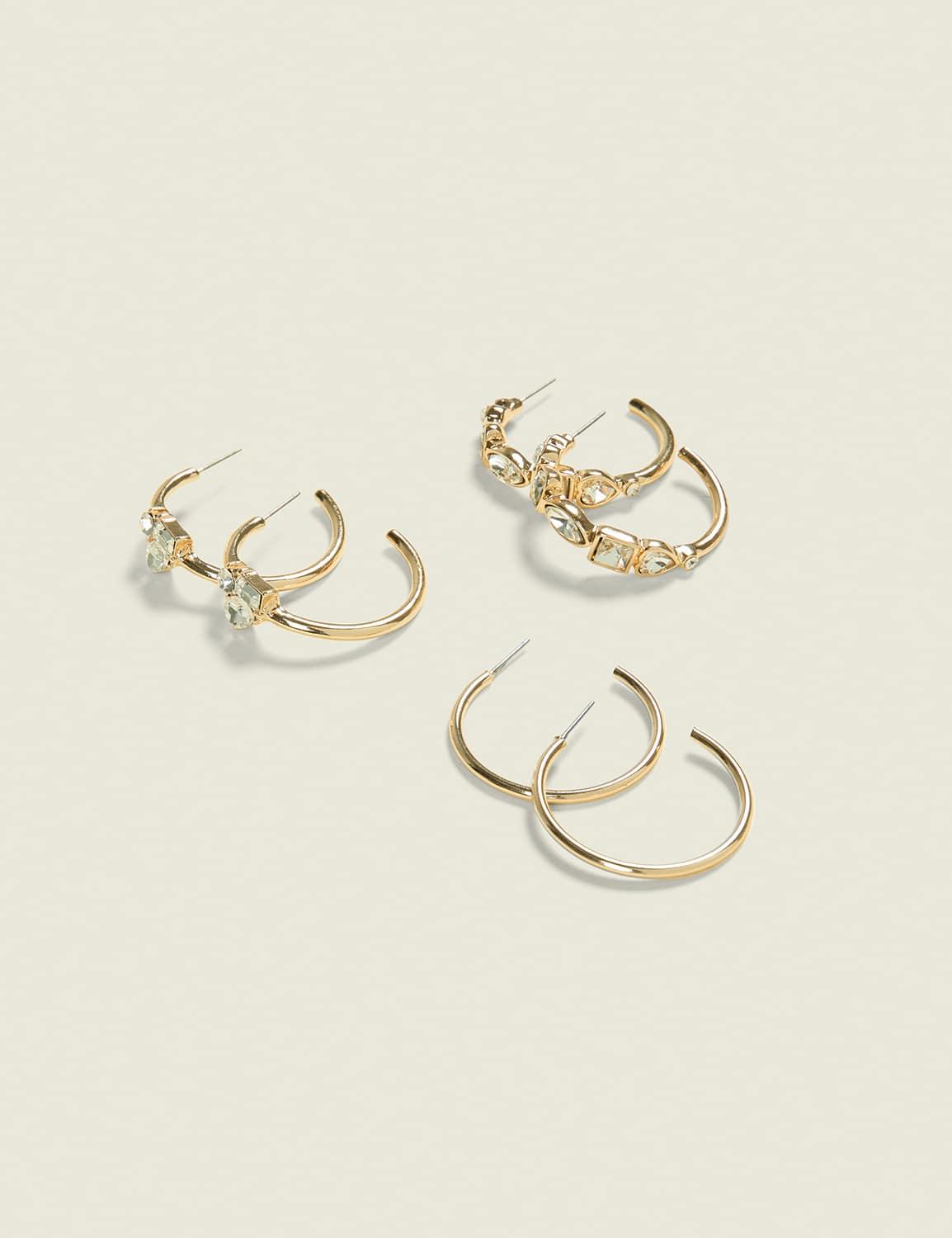 cluster imitation stone hoop earring 3-pack