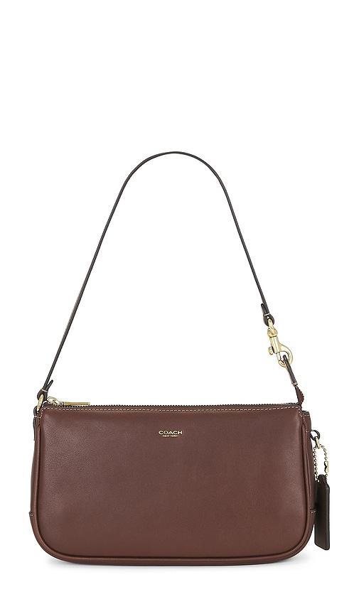 coach natural grain leather plaza bag in brown.