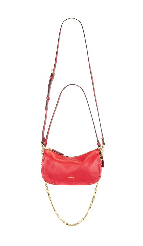 coach natural grain leather waverly shoulder bag in red.