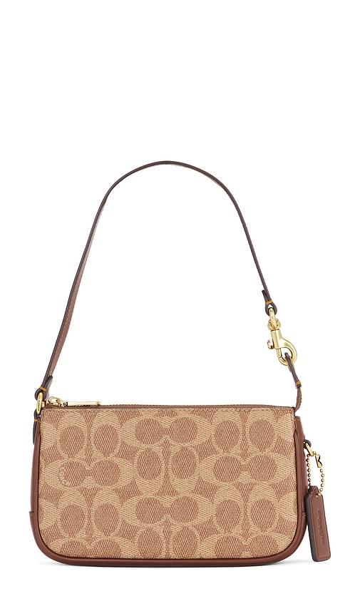coach plaza 18 shoulder bag in tan.
