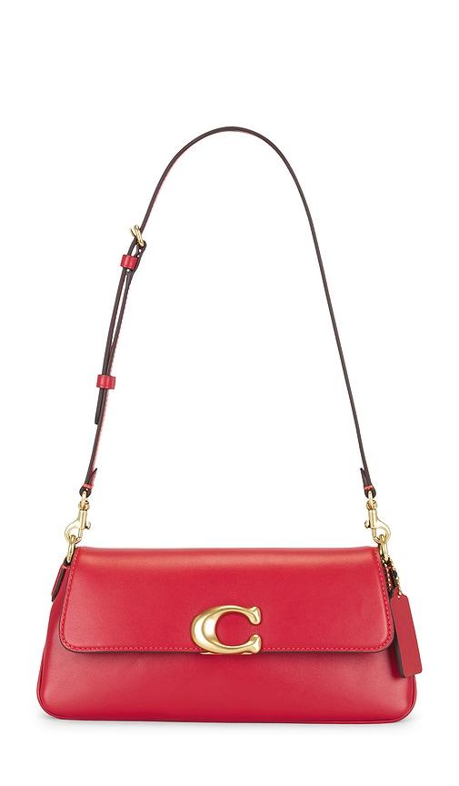 coach refined calf leather jet shoulder bag in red.