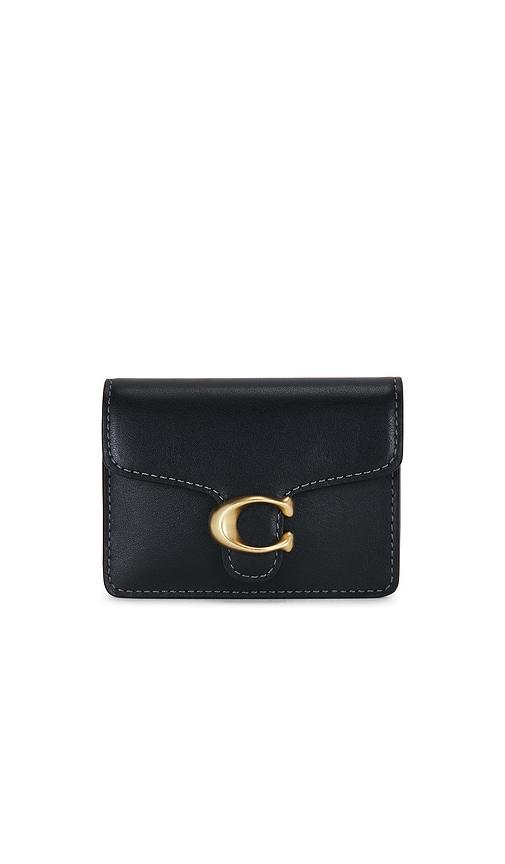coach refined calf leather tabby card case in black.